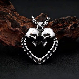 Collar con colgante de corazón de calavera yunnique, joyería de moda unisex de acero inoxidable, cadena de 60cm A0318 - Product Image 3