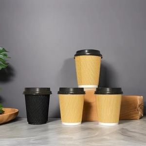 Gobelet à café jetable en papier kraft à double paroi, épaissi, anti-brûlure, design ondulé, recyclable, pour boissons chaudes et thé au lait - Product Image 5