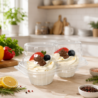 Support de tasse en PET recyclable avec poignée, boîte à gobelets en papier transparente portable pour mousse, pudding, dessert, emballage de présentation à emporter