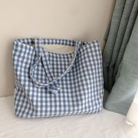 Bolsas de Mano de Lona de Algodón Natural Pequeñas del Fabricante, Bolsas de Compras Reutilizables con Forro, Diseño a Cuadros de Doble Cara para Libros y Comestibles