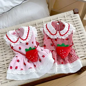Robe fraise pour chiens, été, printemps, mignonne, <span class=keywords><strong>à</strong></span> carreaux, pour femelles, chiots, chats, vêtements pour animaux de compagnie, Yorkie, Chihuahua, petits et moyens Pugs - Product Image 1