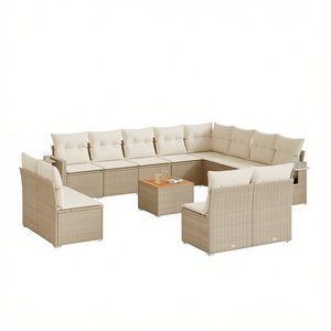 Ensemble de canapés de jardin en rotin beige avec structure en acier thermolaqué et bois d'acacia, mobilier d'extérieur au design contemporain - Product Image 1