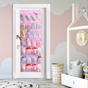 Sac de rangement suspendu pour porte, 28 compartiments, rose, grande pochette en maille, pour chaussures d'enfants et poussettes - Product Image 4