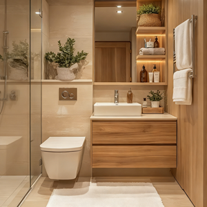 Meuble-lavabo flottant en bois massif étanche BALOM avec vasque en céramique sans joint, garantie 5 ans, facile à nettoyer, durable pour la maison - Product Image 2