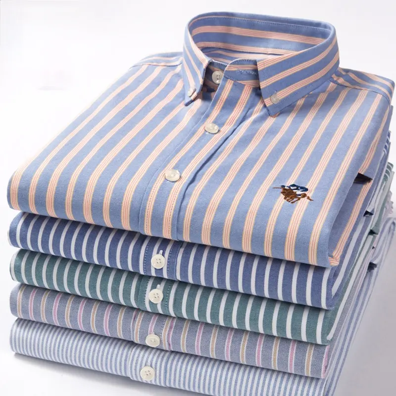 Spring/Summer 2021 Cotton Oxford Spinning Men's Long-sleeved Shirt Business Casual Inch Cotton Striped Shirt Men's Clothing