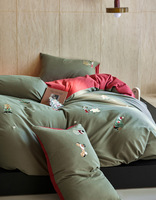 Parure de lit brodée de Noël 100 % coton pur, comprenant drap-housse, drap plat et taies d'oreiller, idéale pour la chambre à coucher