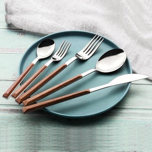 Ensemble de couverts en acier inoxydable 304, finition brillante, bois et argent, pour repas occidentaux, couteau, fourchette, cuillère à café - Product Image 5