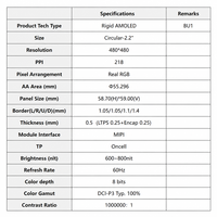 Écran AMOLED MIPI 2,2 pouces 480x480 d'origine, module premium pour montre connectée, avec IA intégrée et fonction selfie, à monter sur panneau