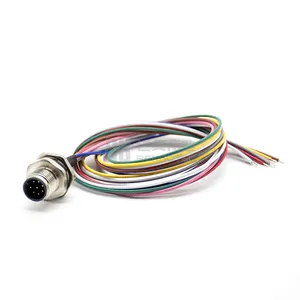 M12 Cable 8pin 8 Pin Circular Connector 8p Pins Female with Wire Shielded Straight Single End PG9 Wireharness