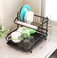 Support de rangement de cuisine en métal à deux niveaux Support de comptoir pour lave-vaisselle avec évier Baguettes seau égouttoir sur pied pour vaisselle