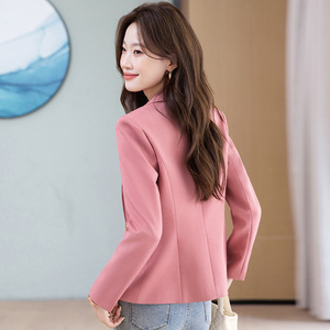 Women's Blazer Beige Solid Color Polyester Anti-Wrinkle Professional Formal Wear - Product Image 4