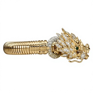 กำไลข้อมือรูปหัวเสือชุบทอง 18k ประดับเพชรซิร์คอน ปรับขนาดได้ ผลิตจากทองเหลือง เหมาะสำหรับงานปาร์ตี้ - Product Image 5