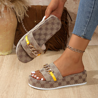 Nouvelles Sandales Plates à Plateforme pour Femmes, Modèle Designer, Motif Floral, pour l'Extérieur, Chaussures d'Été, Claquettes de Plage Femme 2026