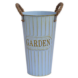 Ensemble de 2 seaux métalliques de jardin, pot de fleurs en fer à rayures verticales, style shabby chic, décoratif pour l'extérieur - Product Image 2