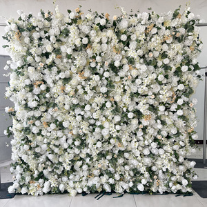 O-W011 Mur de fleurs en tissu enroulable 8ft x 8ft pour événements, décoration de mariage, mur de fleurs artificielles, mur de roses en soie, décoration florale - Product Image 1