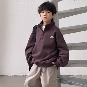 Pulls en coton pour garçons, nouvelle collection printemps ; Modèles coréens à manches longues doublés, lettres unies pour enfants de 8 ans - Product Image 2