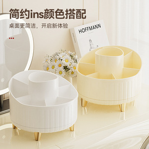Cosmetic Storage <b>Box</b> Plastic Rotating Desktop Organizer Makeup Brush Holder Dustproof With Compartments For Beauty <b>Tools</b> - Product Image 5