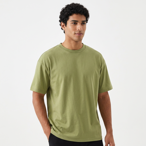 Camiseta de Algodón de Manga Corta para Hombre, Color Verde Oliva, Corte Regular, Cuello Redondo, Estilo Casual, Color Sólido, Básica - Product Image 1