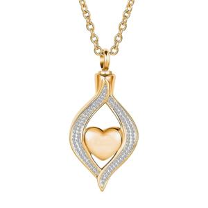 Collier pendentif urne funéraire en forme de cœur plaqué or, en acier inoxydable, pour cendres commémoratives - Product Image 1