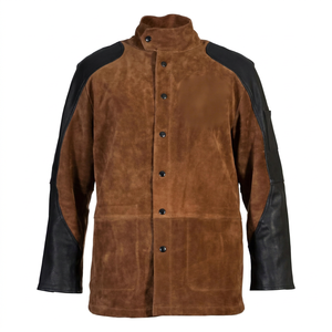 Veste de soudage robuste en daim marron avec manches en polyéthylène, résistante au feu 300°C-500°C, protection de niveau B, coupe classique - Product Image 1