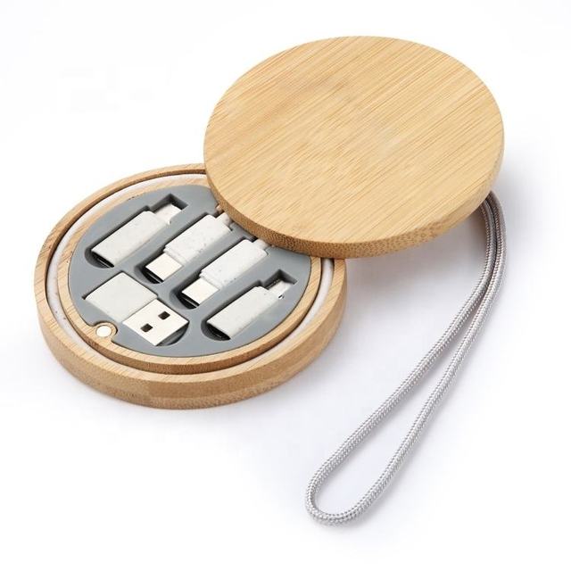 6-in-1 Travel Kit Multifunctional Wooden Phone Charger 3A Fast Charging Data Cable Kit Travel Adapter Kit for Traveling