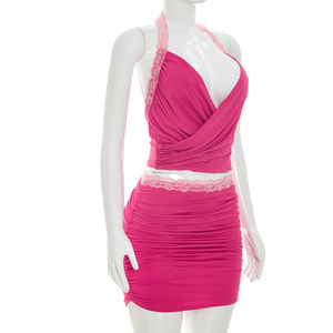 Viviblook C26ST161 Women Summer <b>Set</b> New Solid Color <b>Sexy</b> Sleeveless Halter Backless Tank Top Mini Skirt 2 Piece <b>Set</b> - Product Image 2