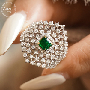 อาซูโอ 18K ทองคำแท้สีเหลืองเพชรแท้ธรรมชาติมรกตมรกตคัทแหวนแต่งงานหรูหราของขวัญสุภาพสตรีงานเลี้ยงปาร์ตี้ Au750 - Product Image 1