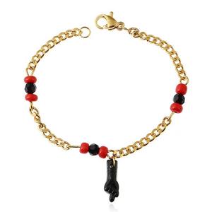 Pulsera de Aleación con Dije de Mano Azabache Chapada en Oro de 18K, Joyería de Buena Suerte para Niños - Product Image 1