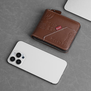 Trendy Zipper Men's Wallet Short <b>Change</b> <b>Bag</b> <b>Large</b> Capacity Multi Card Position Surrounding Chain Three Fold Men's Wallet - Product Image 4