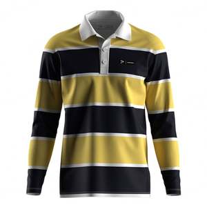 เสื้อโปโลผู้ชายทรงปกติ ผ้าโพลีเอสเตอร์ปิเก้ ลายทาง สำหรับกอล์ฟและรักบี้ - Product Image 1