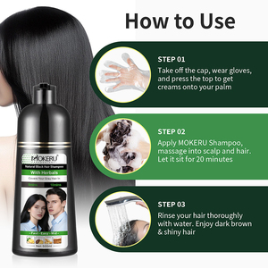 MOKERU Shampoo Colorante per Capelli alle Erbe Senza PPD, Tinta Nera Permanente Rapida in 5 Minuti con Olio di Argan, Copertura Capelli Grigi, 500ml - Product Image 2