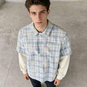 <span class=keywords><strong>Camicia</strong></span> Vintage in Flanella Tinta Unita per Uomo, Personalizzata a <span class=keywords><strong>Doppio</strong></span> Strato con Maniche Lunghe, Vestibilità Oversize e Comoda in Cotone, Stile Streetwear - Product Image 2