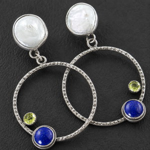Orecchini pendenti a cerchio bohémien bianchi, verdi e blu intenso da donna, gioielli di moda di tendenza - Product Image 4