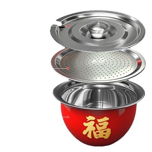 Stainless Steel Oil Basin With Lid Food Grade Round Red Basin For <b>Kitchen</b> Cooking <b>Storage</b> - Product Image 2