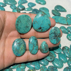 Pierre précieuse naturelle tibétaine turquoise faite à la main, cabochon vert à facettes, en vrac, formes variées 25-40mm pour pendentif et bijoux en argent - Product Image 1