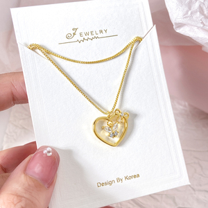 Nuovo Design Semplice di Gioielleria in Stile Coreano, Collana a Cuore con Zirconia Cubica, Delicata Collana con Farfalla e Piccolo Fiocco Abbinato per Donne - Product Image 3