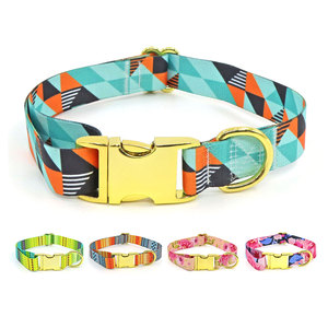 Collier pour chien avec logo personnalisé, motif géométrique, fermeture à boucle en polyester réglable, style moderne pour chiens, toutes saisons - Product Image 2
