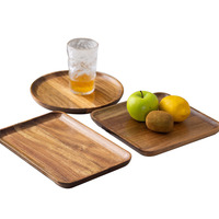 Plateau à thé en bois d'acacia Plateau de service rectangulaire en bois pour la maison Assiettes à dessert pour gâteaux aux fruits Plats pour la cuisine
