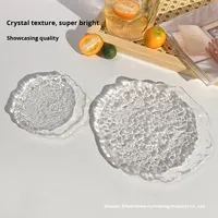 Glacier irrégulier moderne-Assiette en verre texturé-Assiette à fruits/collation/dessert "Ice Dew", sous-verre assorti disponible