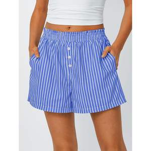 Calzoncillos bóxer a rayas de moda de verano 2025 para mujer, pantalones de pijama informales para dormir en el salón, pantalones de vacaciones en la playa Y2K - Product Image 4