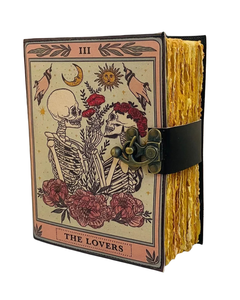 Carnet en cuir fait main The Lovers Tarot, style vintage, avec couverture gaufrée, pages vierges pour écrire, dessiner et croquis - Product Image 3