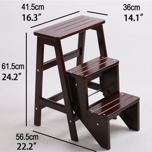 Tabouret de pied en <span class=keywords><strong>bois</strong></span> massif, échelle pliante, banc, chaise de cuisine, chaise d'escalier avec 3 marches - Product Image 2