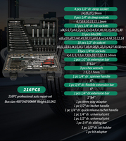 Jeu de Douilles à Cliquet 216 Pièces 1/2" 1/4" 3/8" Coffret à Outils Clés pour Réparation Automobile Mécanique
