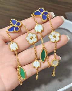 Nuovo <span class=keywords><strong>Bracciale</strong></span> di Alta Qualità in Acciaio Inossidabile Placcato Oro 18k con Ciondolo Vintage Portafortuna in Agata Blu, Serie Farfalla <span class=keywords><strong>Coccinella</strong></span> Quadrifoglio - Product Image 5