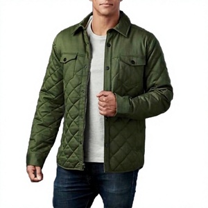 <b>Men's</b> Green Quilted <b>Jacket</b> Solid Color Turn-down Collar Windproof Casual <b>Long</b> Sleeve Polyester Wadding Autumn Wear - Product Image 1