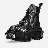 Bottines à plateforme imprimées flamme unisexe 8 cm, style punk industriel, bottes de combat avec décorations métalliques, à lacets, EU35-45