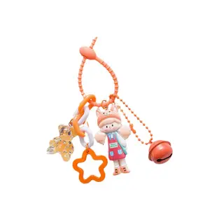 Popular Cartoon Popcorn Girl Tie Keychain Mobile Phone Chain Resin Doll Bag Pendant