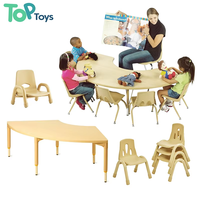 Juego de Mesa y Sillas Montessori, Seguro, Ecológico y Duradero, Muebles de Madera para Preescolar, Mesa de Actividades Curva, Apilable para Niños