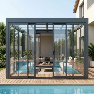 Pergola de luxe en verre trempé avec structure en <span class=keywords><strong>aluminium</strong></span>, éclairage LED et étanchéité pour jardin de villa haut de gamme - Product Image 1