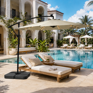 Professional <strong>3m</strong> LED Lights Outdoor Banana Umbrella Cantilever Offset Steel <strong>Parasol</strong> for Nighttime Patio Bar Deck Ambiance - Product Image 1